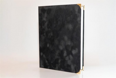 Oklevéltartó, A4, exkluzív, plüss, 4 fém sarokkal, fekete